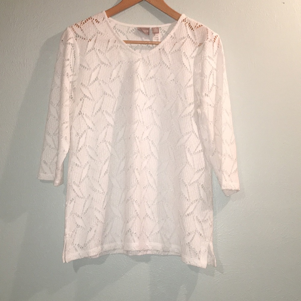 Chico’s White Cut-Out 3/4 Sleeve Shirt
